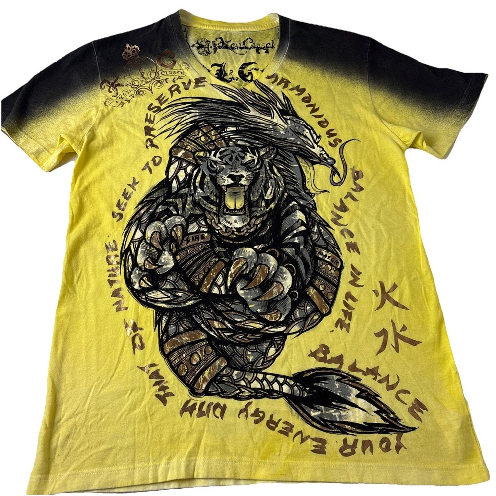 Key Closet Los Angeles Mens sz S short Sleeve Graphic T-Shirt Yellow v-neck y2k